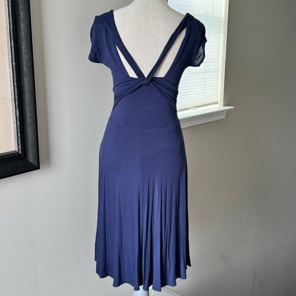 BCBGMaxAZRIA Stunning Deep V-neck Navy Blue Jersey Dress - Size Small - Picture 10 of 10